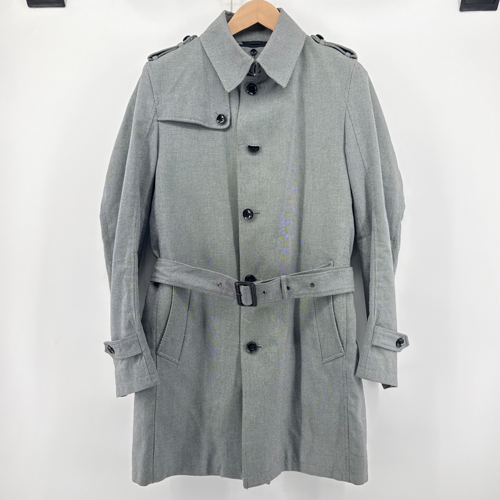 Suit Select Japan Mens Grey Trench Coat Size Ll (Us M/L) Slim Belted Rain Coat